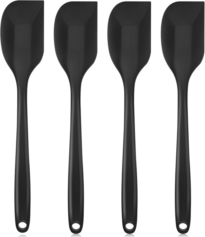 Shappy 4 Pieces Silicone Cooking Spoons 10.6 Inch Heat Resistant Kitchen Spoons for Mixing, Serving and Stirring Upgrade Large Non Stick Basting Utensils, Dishwasher Safe(Scrapers,Black)