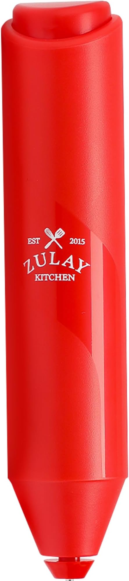 Zulay Kitchen Milk Frother Handheld Battery Operated – Electric Drink Mixer for Coffee, Lattes, Cappuccinos, Matcha & Hot Chocolate – Portable Foam Maker & Coffee Bar Accessory - Apple Red