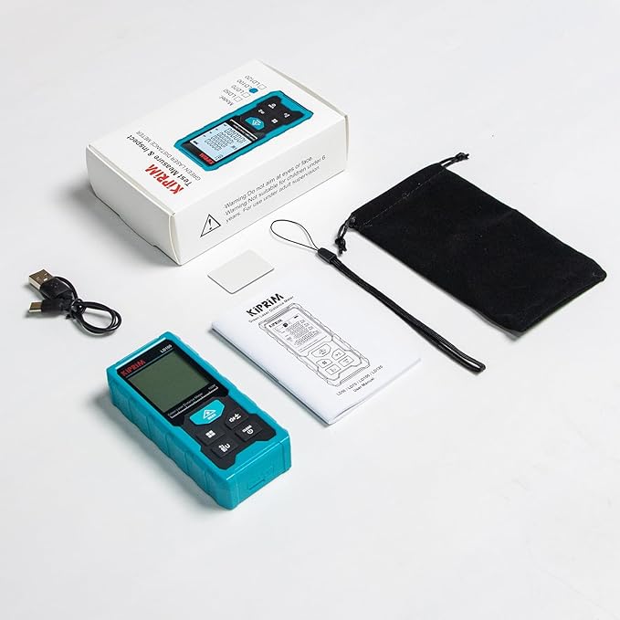 Kiprim Green Laser Distance Meter, 328ft Measuring Tool with USB Type-C Rechargeable Battery, ±1/16" Accuracy, Electronic Level, 10 Modes, Class II Laser, Reflector Plate LD100
