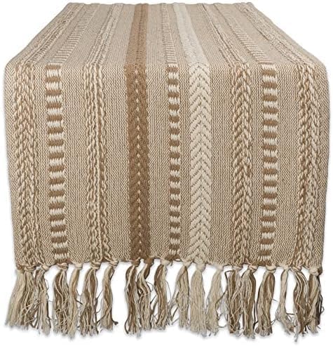 DII Farmhouse Braided Stripe Table Runner Collection, 15x72 (15x77, Fringe Included), Stone (Pack of 12)