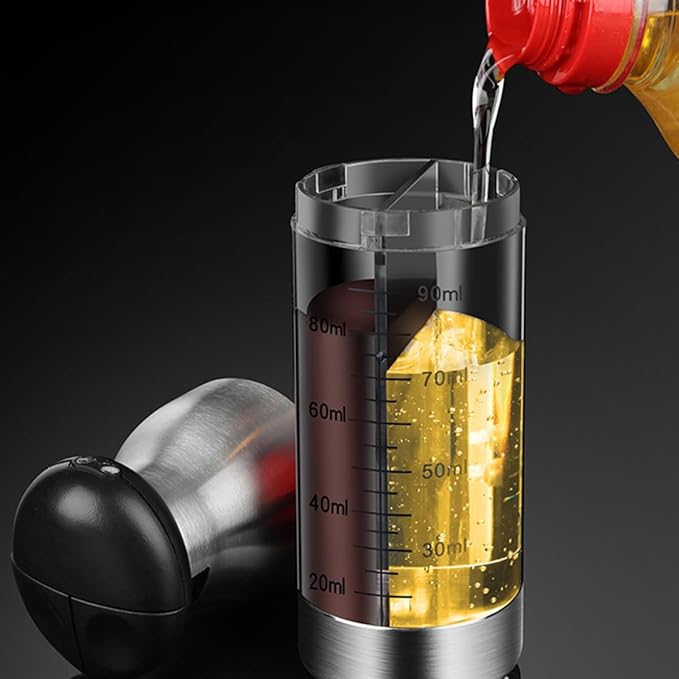 Stainless Steel Dual-head Oil and Vinegar Sprayer Set, 2pcs Portable Kitchen Oil Dispenser with Brush, Mist Spray and Press Bottle for Cooking and Salad Use