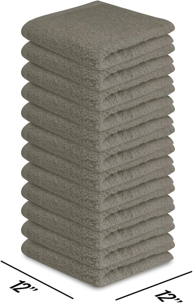 Softolle 100% Cotton Ring Spun Wash Cloths – Bulk Pack of Washcloths – 12x12 Inches – Wash Cloth for Face, Highly Absorbent, Soft and Face Towels (Taupe, 60 Pack)