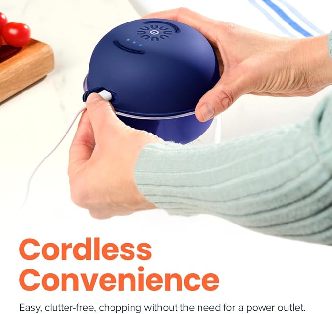 Nutricook Choppi Cordless Electric Vegetable Chopper & Mini Food Processor for Dicing, Shredding, Mincing, and Puree, Portable and Rechargeable, 2-Cup, 500 mL, 4000 mAh Battery, Blue