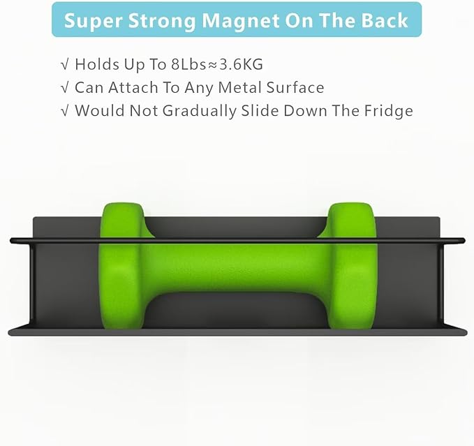Magnetic Spice Rack For Refrigerator, Space Saving Magnetic Shelf For Fridge Black 2 Pack