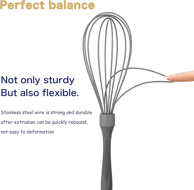 OYV Dishwasher Safe Whisk, Professional Whisks for Cooking Non-Scratch, Stainless Steel & Silicone Wisk, Plastic Rubber Whisk Tool for Nonstick Cookware Pans, Heat Resistant,12-Inch, Grey