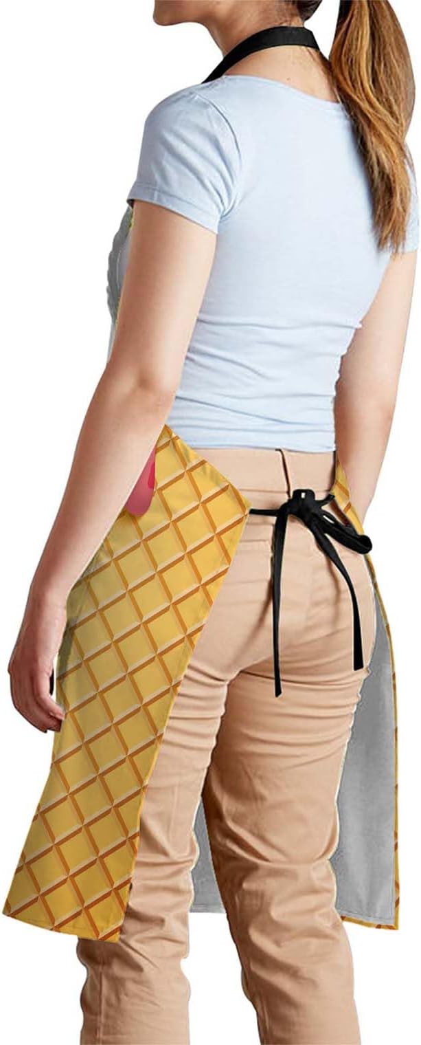 oFloral Pink Ice Cream Apron, Cooking & Baking Apron, Kitchen Apron, Unisex Adult, 27 X 31 Inch