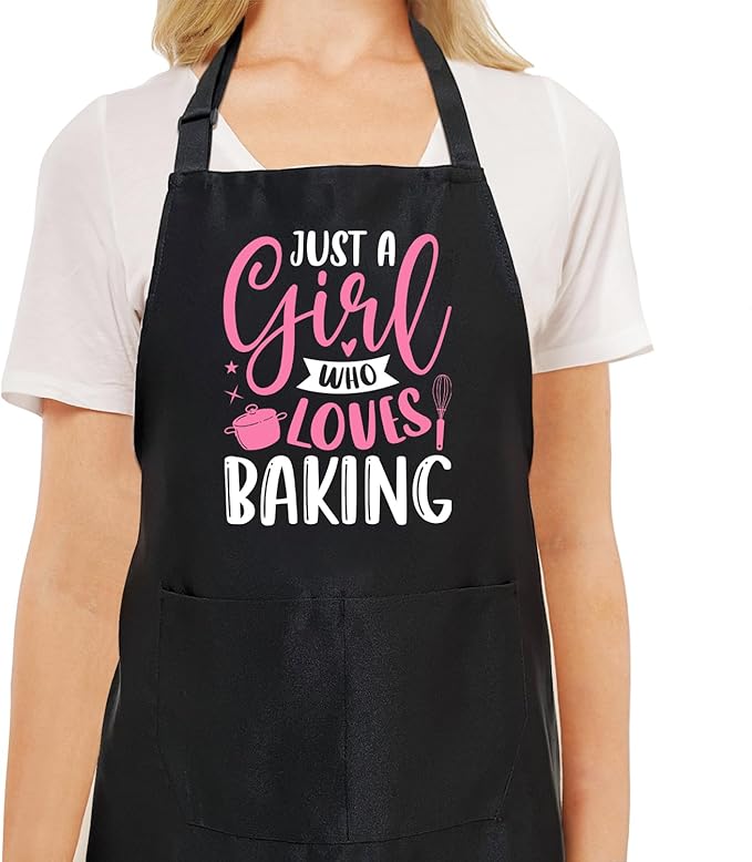 Black Baking Aprons for Women, Adjustable Cooking Baking Kitchen Aprons for Mom Chef with Pockets