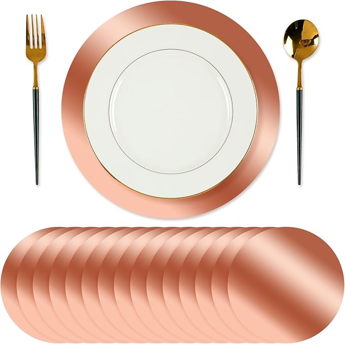 Tioncy 50 Pcs Rose Gold Round Paper Placemats Decorative Disposable Placemats Table Mats for Dining Wedding Table Decoration Home Banquet New Years Festive Party Birthday Holiday