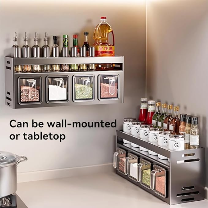 Kitchen Spice Rack Wall Mount Hanging Seasoning Box Over Stove Hanging Shelf Seasoning Jar Organizer for Sugar Salt Pepper (3 Box)