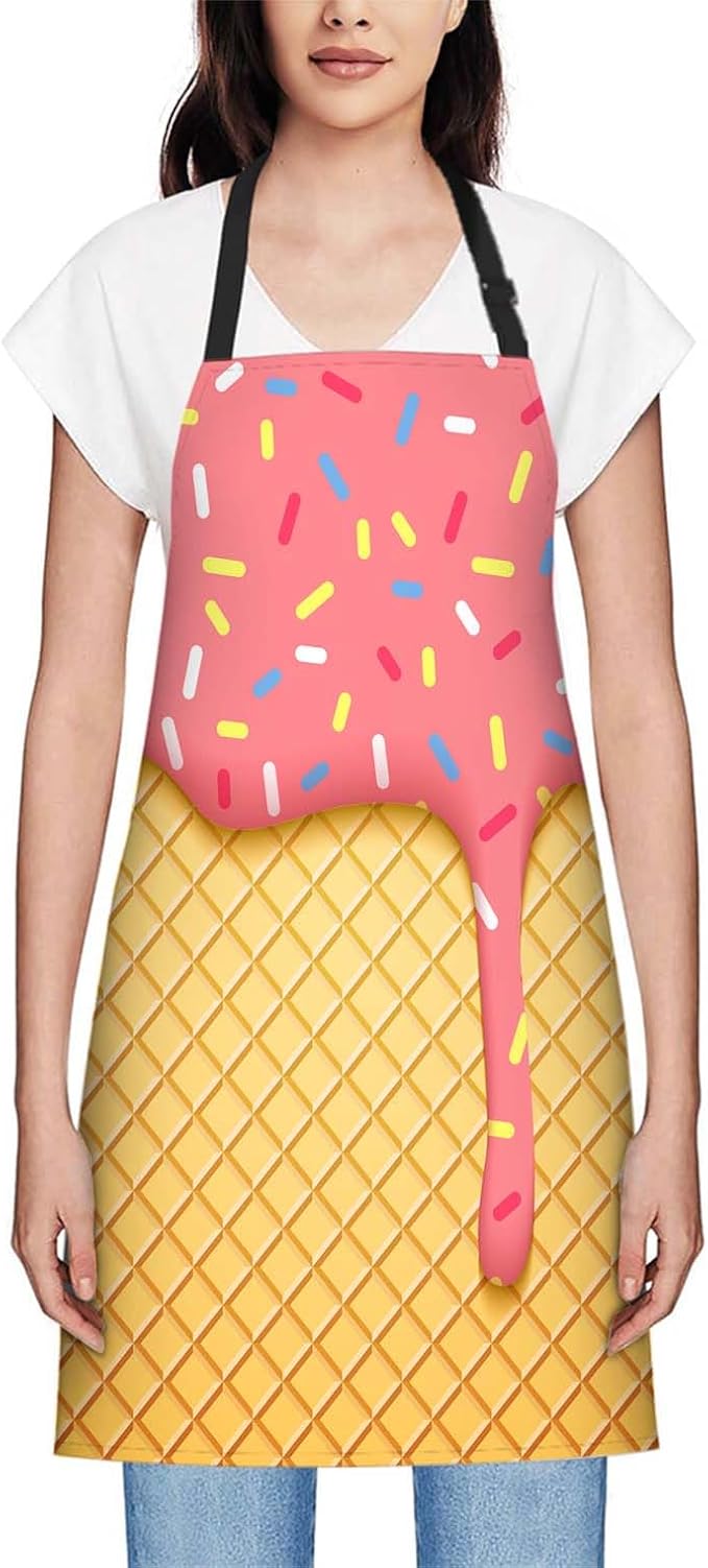 oFloral Pink Ice Cream Apron, Cooking & Baking Apron, Kitchen Apron, Unisex Adult, 27 X 31 Inch