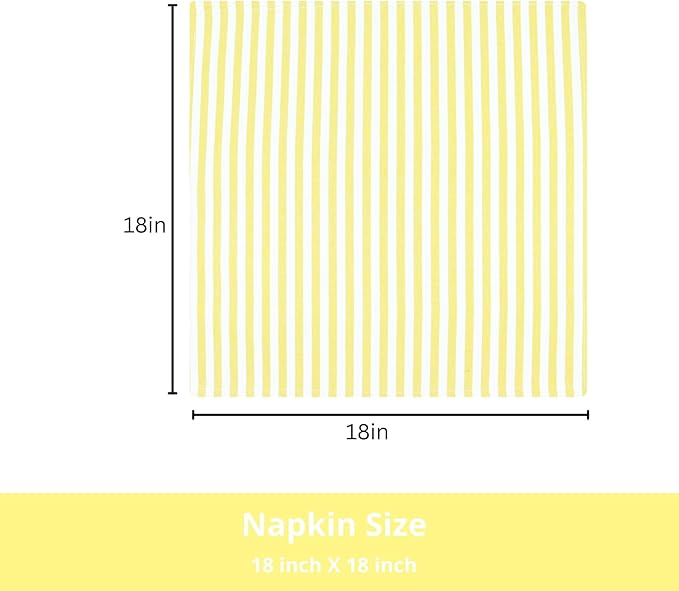 PurpleEssences Plain Striped Cloth Napkins - Set of 12-100% Cotton - 18 x 18 Inch - Spring Easter Summer and Perfect Everyday Use Dinner Napkin - Yellow and White