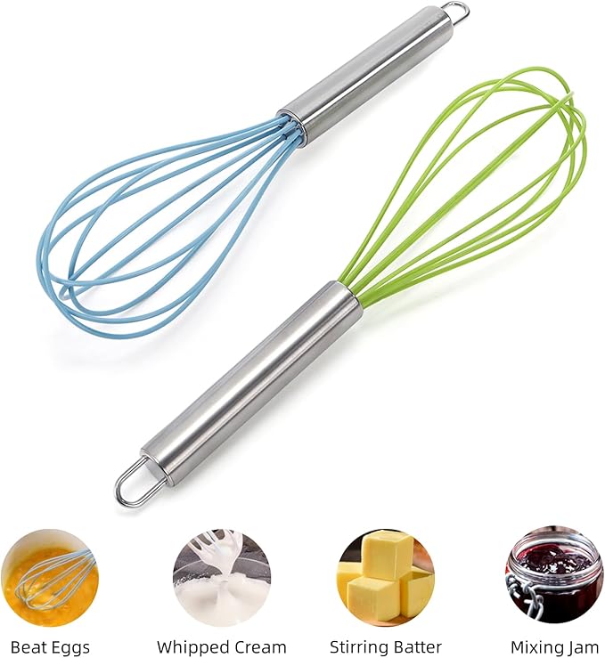Cididu Set of 24 Silicone Whisk Bulk for Cooking, 10 In Wisking Tool Non Scratch, Flexible Rubber Whisks for Nonstick Pans, Kitchen Hand Whisk for Blending Beating Baking, BPA Free Dishwasher Safe