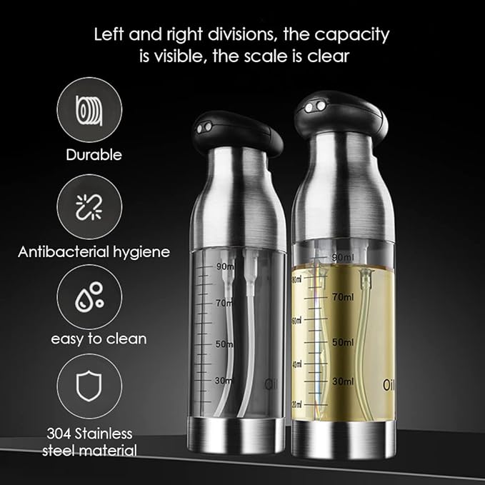 TINMIX Oil Sprayer for Cooking, Double-Spout Nozzle Olive Oil Sprayer & Vinegar Mister, Dual-Purpose Sprayer for Salad, BBQ, Kitchen Baking