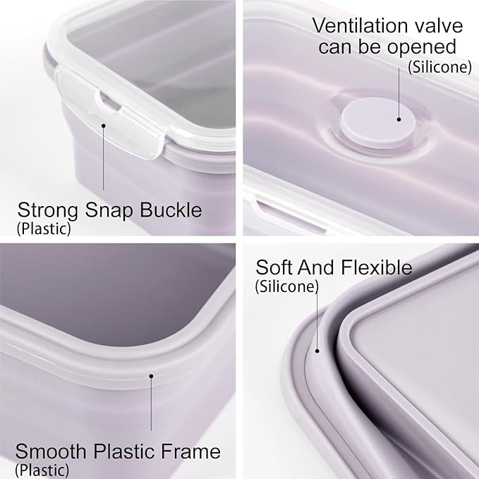 Silicone Food Storage Containers with Lids, 4 Pack Set 27oz/800ml Collapsible Meal Prep Lunch Containers with Airtight Lid & Ven for Kitchen, Camping, Microwave, Freezer and Dishwasher Safe