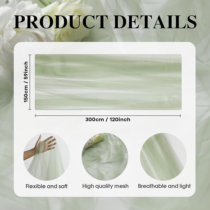 Artoid Mode 3PCS Sage Green Gauze Table Runner 120 Inch 10FT, Seasonal Sheer Kitchen Dining Holiday Wedding Birthday Baby Shower Table Decor for Home Party