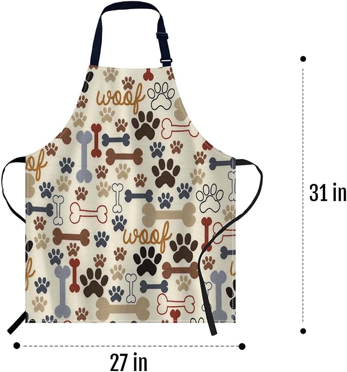 oFloral Dog Paws and Bones Pattern Apron Adjustable Bib Chef Aprons Cooking Apron Unisex Women Men Aprons Perfect for Home Kitchen, Baking, Gardening, Restaurant, Coffee house BBQ