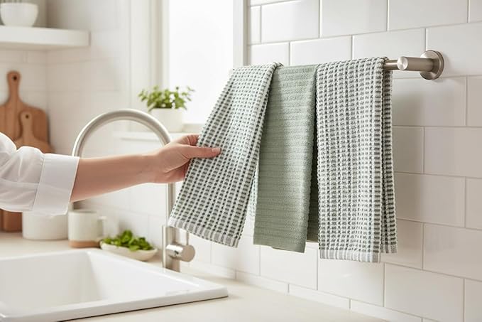 Serafina Home Sage Green Kitchen Dish Towels- Set of 3 100% Cotton Soft Cleaning Drying Absorbent Textured Terry Loop- Oversized 28" x 18" Multipurpose Towels for Everyday Use