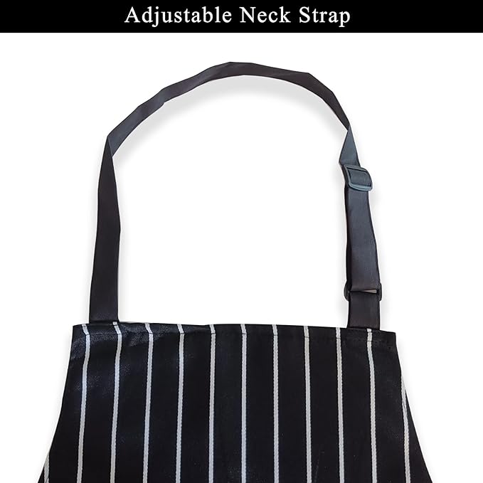 DILLMAN Kitchen Cooking Adjustable Aprons - Men Women Bib Soft Chef Stripes Apron with 2 Pockets