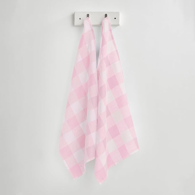 Solino Home Linen Kitchen Towels Set of 2 - Marshmellow Pink 16.5 x 26.5 Inch - 100% Pure Linen Buffalo Check Kitchen/Tea Towels - Machine Washable and Handcrafted from European Flax