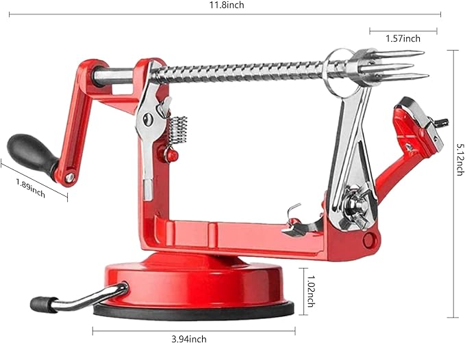 Apple Peeler, Slicer Corer Potato Peelers 3 In 1, Stainless Steel Heavy Duty Suction Cup Base And 7 Extra Blades (Red)