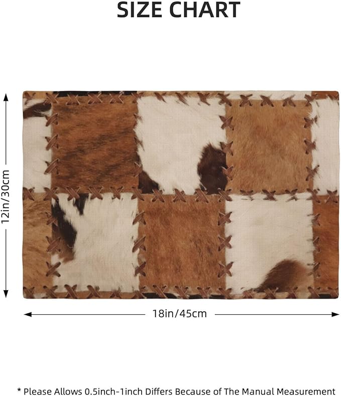 Cowhide Placemats Set of 4 Patchwork Cow Fur Print Linen Washable Placemat Kitchen Dining Heat-Resistant Farm Animal Place Mats Desktop Decor Western Cowboy Table Mats 12x18 Inch