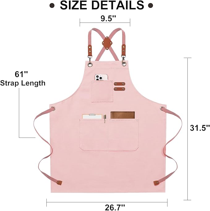ZOMAO Chef Apron for Women Men with Large Pockets, Cotton Canvas Cross Back Waterproof Work Aprons for Kitchen Cooking Bib
