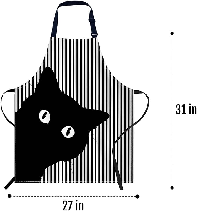 oFloral Black Cat Face Apron for Men and Women, Cooking and Baking Apron, Kitchen Bibs