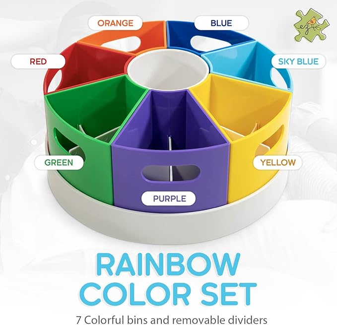 PUZZLE EZ Art Supply Storage Organizer for Kids – Art Organizers and Storage for Crayons, Markers & Pencils, Lazy Susan Rotating Classroom Desk Art Caddy with Dividers