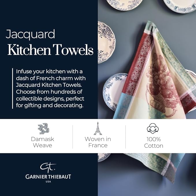 Garnier Thiebaut Les Morilles Vermillon (Vermilion Morels) French Kitchen Towel 22"x30", Cotton, Jacquard
