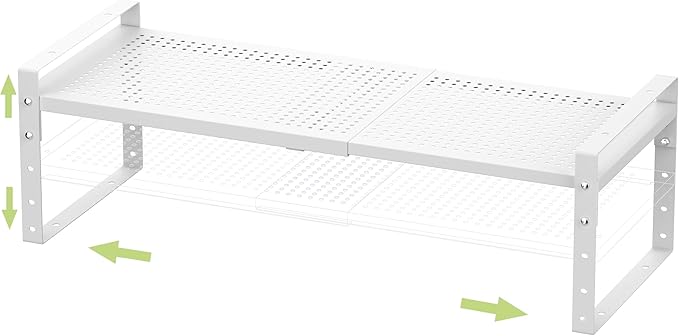 Jojocross Expandable Stackable Aadjustable Shoe Rack Pantry Shelf for Kitchen Cabinets Counter Shelves Countertop Cupboard Storage Solution,Sturdy Heavy-Duty Metal Construction(1Pack/White/Medium)