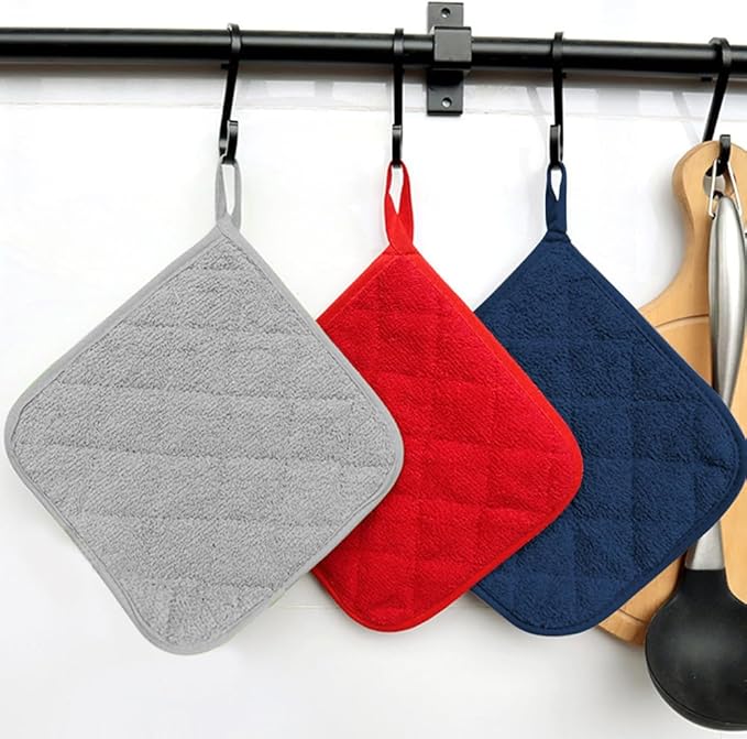 meioro 4-Pack Pot Holders for Kitchen High Heat Resistant Potholder, 100% Cotton Hot Pads, Quilted Terry Hot Pot Holder Set for Kitchens, Washable Trivet for Cooking and Baking 7x7 Inches (Dark Grey)