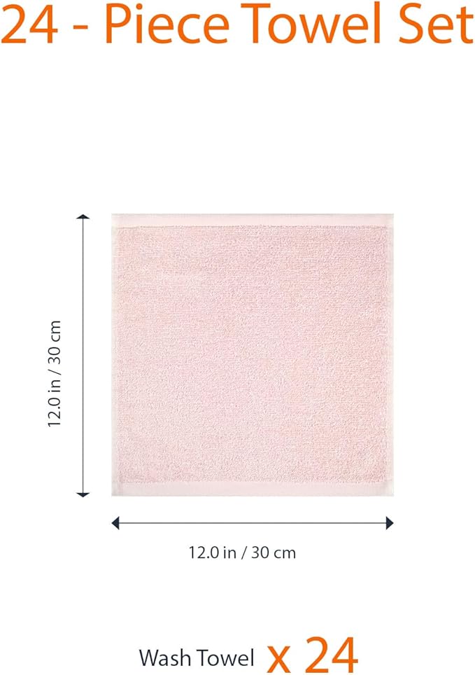Amazon Basics face Towels for Bathroom, 100% Cotton Extra Absorbent washcloth, Fast Drying - Salon Towel - 144 Pack Petal Pink (12 x 12 inches)