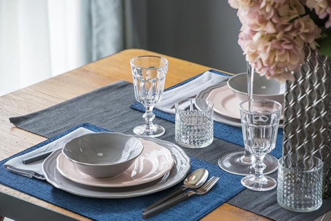 homing Cotton Linen Placemats Set of 4, Cloth Washable Farmhouse Dining Table Mats for Indoors & Outdoors, Easy to Clean, Navy Blue, 13 x 19 Inch