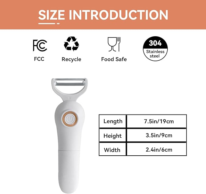 2-in-1 Electric Peeler | Auto Blade for Fruits/Vegetables | 2 Interchangeable Blades | 2*AAA | Kitchen, Travel, Camping