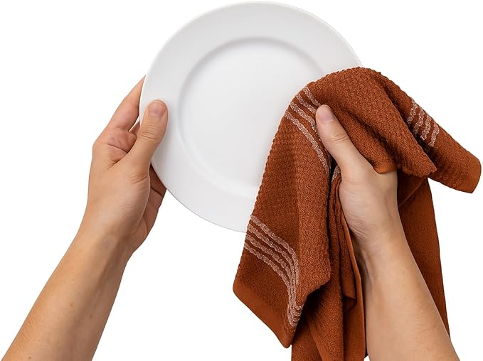 Serafina Home Terracotta Orange Rust Kitchen Hand Dish Towels: Oversized 18" x 28",100% Cotton Soft Absorbent Dish Cloths for Cleaning Drying, Set of 3 Multipurpose for Everyday Use