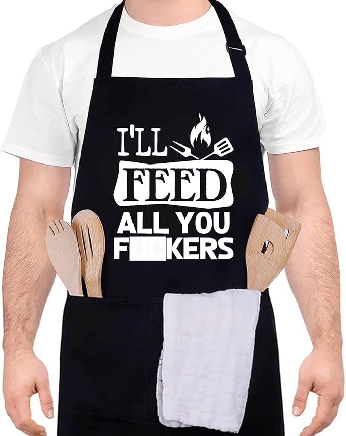 Funny apron for men Adjustable Waterproof with Pockets for Cooking Baking BBQ Gift Apron for Day, Birthday Gifts
