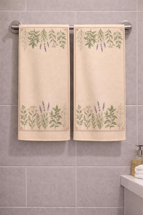 Easter Gift Kitchen Microfiber Waffle Tea Towels Set of 2 Absorbent & Fast Drying Dish Cloths for Cleaning,Vintage Floral Herbs Boho,Decorative Hand Towels for Bathroom, 20x28 Inch(Vintage Five Herbs)