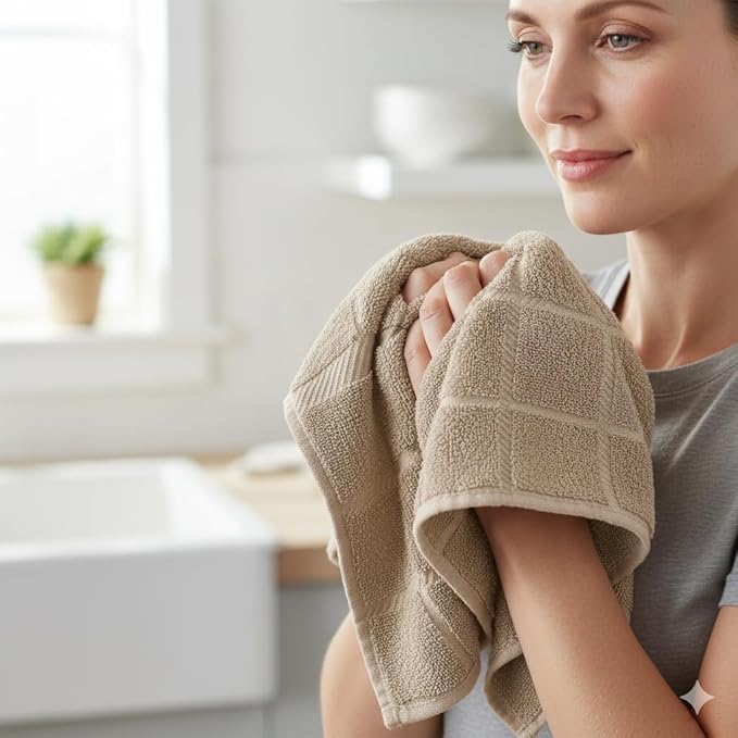 100% Cotton Terry Dish Towels, 4 Pack Plain, 16 x26 Inches, Super Soft and Absorbent Kitchen Towels, Perfect for Kitchen Cleaning and Dish Washing | Tan