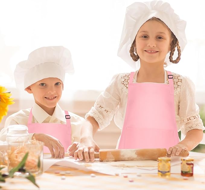 Morcheiong 8/12/24 Pack Adjustable Kids Apron Bulk with 2 Pockets Toddler Apron Kids Painting Aprons for Baking Painting