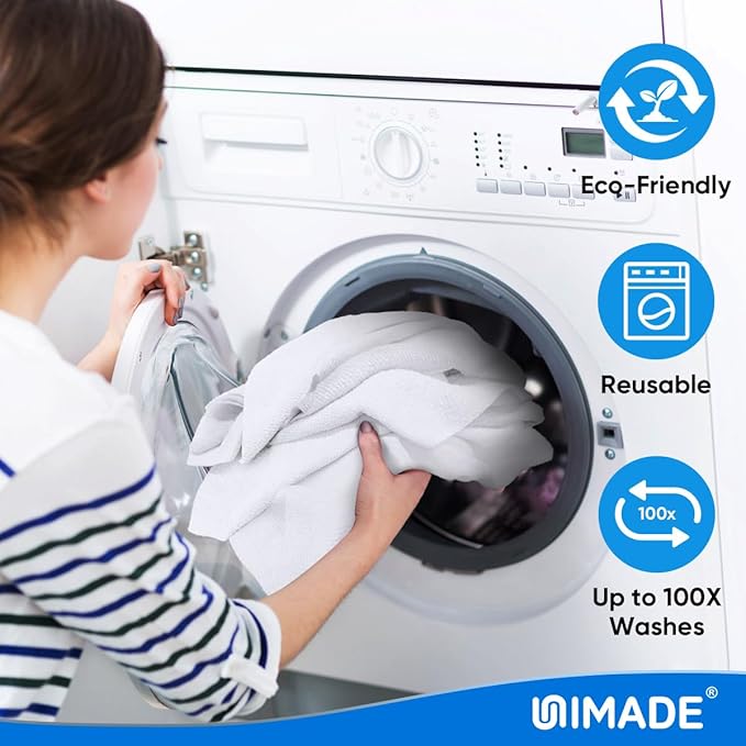 UNIMADE Shop Towel Rags, 50 Pack Reusable Shop Rags Bulk Microfiber Cleaning Cloth Lint Free Cleaning Towels for Car Kitchen Automotive Bar Mechanic Restaurant Garage, 11.5"x 11.5", White