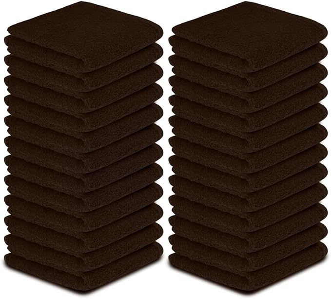 Softolle 100% Cotton Washcloths 60 Pack (12x12 Inches) Soft, Highly Absorbent Washcloth, Face Towels, Wash Cloths for Face, Ring Spun, Bulk Pack (Brown)