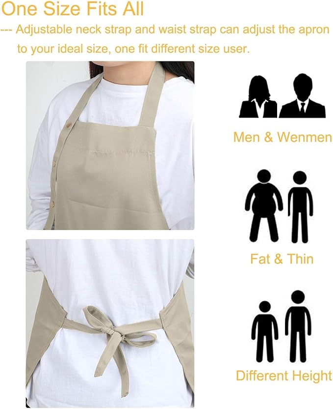 Kitchen Cooking Apron for Women Men with Big Pockets Canvas Waterproof Aprons for Server Pottery Artist Chef Apron