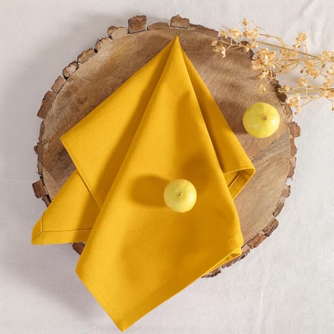 Cloth Napkins Set of 12 Solid Dinner Napkins 18x18 Inch, 100% Cotton, Soft Absorbent Reusable Washable Durable Napkin, Decorations, Restaurant, Wedding & Table Décor - Golden Yellow