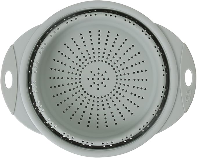 Dexas 10" Collapsible Silicone Colander in Sage, Kitchen Strainer with Handles, 15.1 Cup Capacity | BPA-Free, Heat-Resistant, Space-Saving Kitchen Tool
