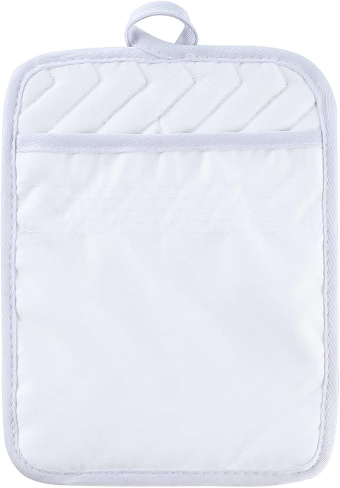 Anyi Pot Holders and Oven Mitts 7" X 9" Heat Resistant Pocket Pot Holder Set Feature of Non Slip Kitchen Hot Pad Oven Mitts, 3-Pack (White)