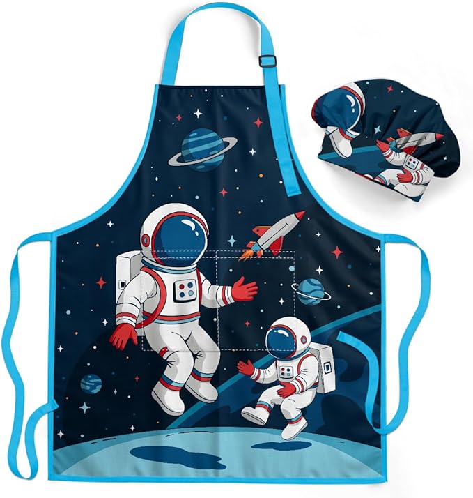 SANDJEST Kids Apron with Chefs Hat Set, Kitchen Apron Gifts