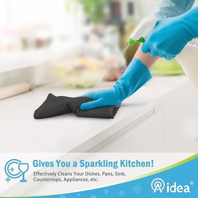 AIDEA Microfiber Cleaning Cloth-8PK, Soft Microfiber Towels for Cars, Absorbent Cleaning Rags, Lint-Free Streak-Free Wash Cloths for House, Kitchen, Window(12in.x16in), Black