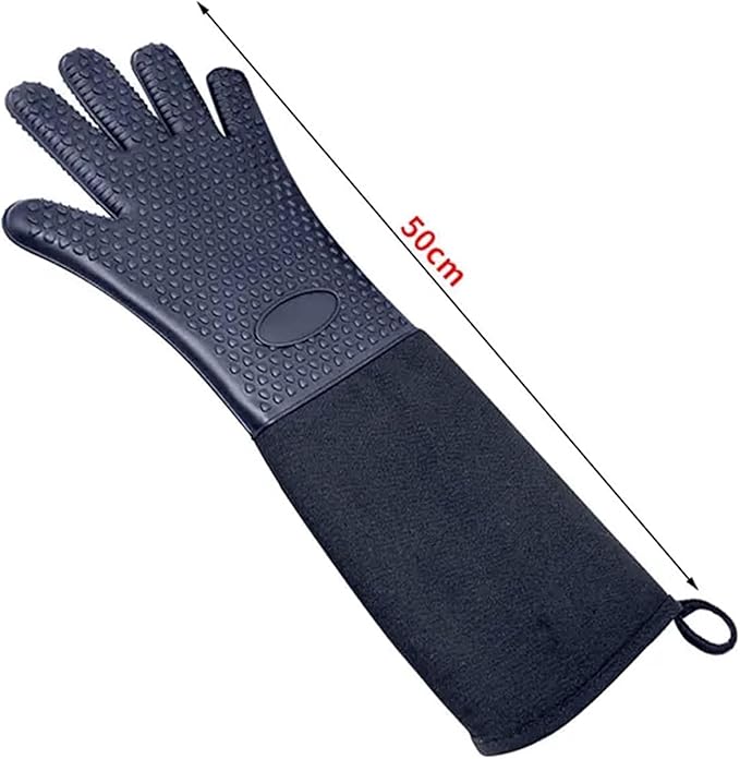 Linwnil Extra Long Professional Silicone Oven Mitts with Quilted Liner, Durable Heat Resistant Oven Gloves, Heat Resistant Oven Gloves,2 Pack (Black)