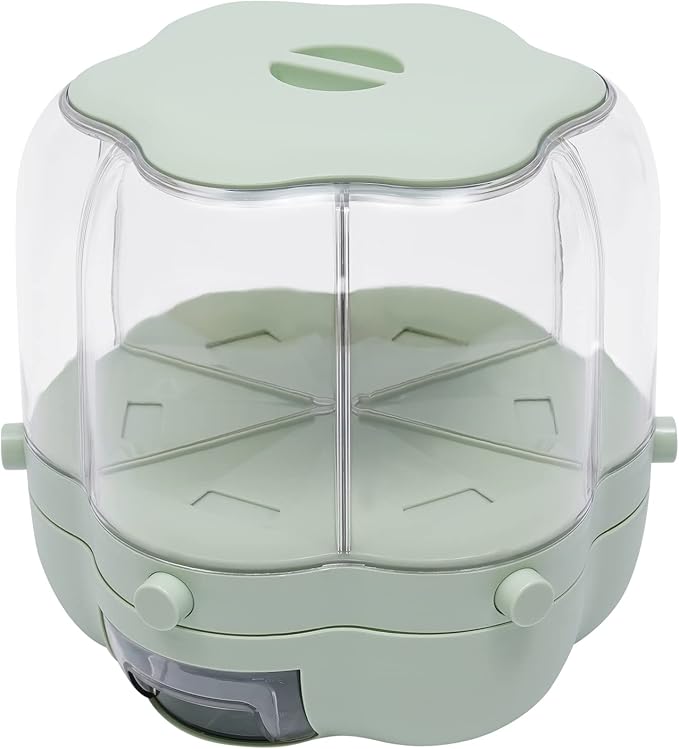 Cereal Dispenser Countertop 360° Rotating Grain Storage Container 13.2-27.56 Lbs Rice Dispenser 6 Grids Dry Food Dispenser Candy Dispensers for Grains, Beans, Rice (Matcha Color, 17.64Lbs)