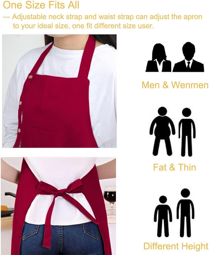 Kitchen Cooking Apron for Women Men with Big Pockets Canvas Waterproof Aprons for Server Pottery Artist Chef Apron